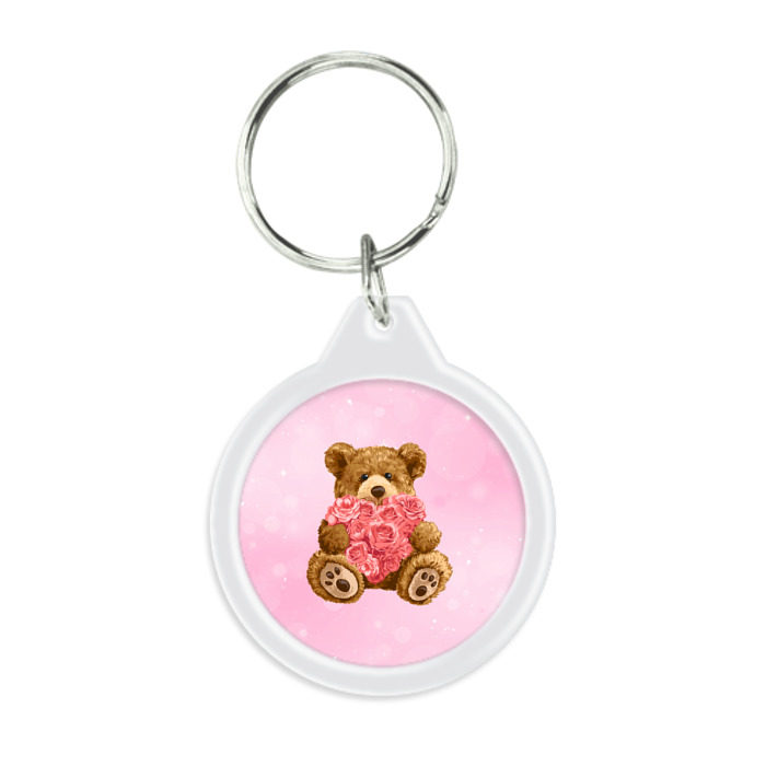 Брелок круглый Плюшевый медведь с сердечком фото