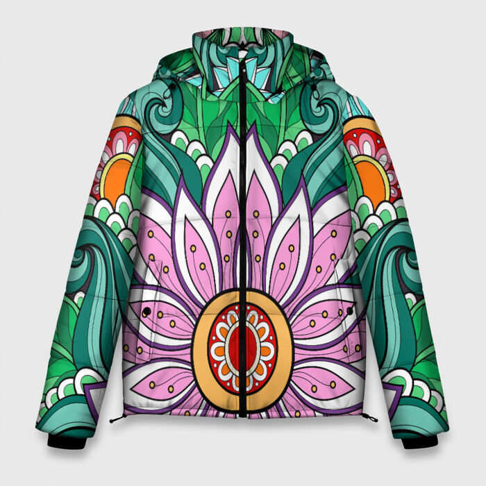 Мужская зимняя куртка 3D Цветок дудлинг линии лето фото