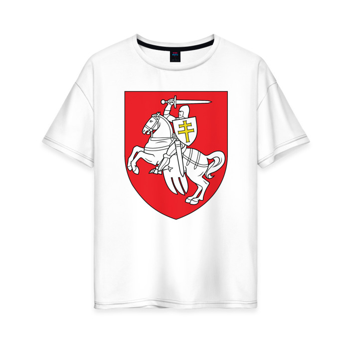 Женская футболка хлопок Oversize Герб Беларуси фото