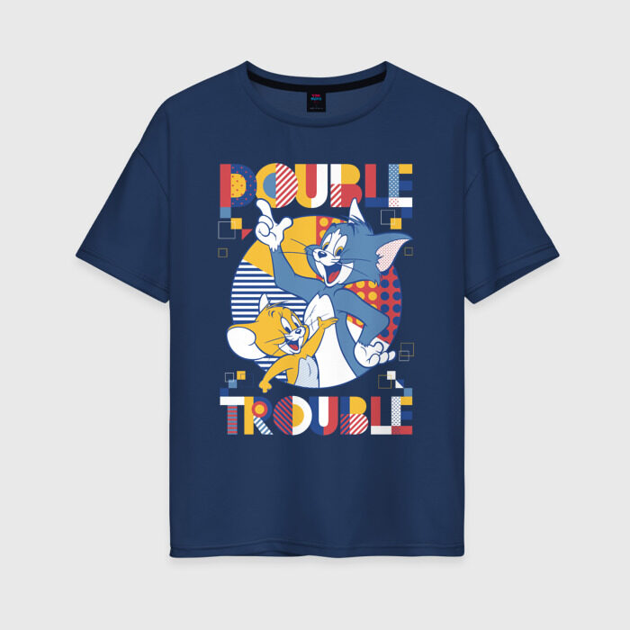 Женская футболка хлопок Oversize POUBLE TROUBLE фото