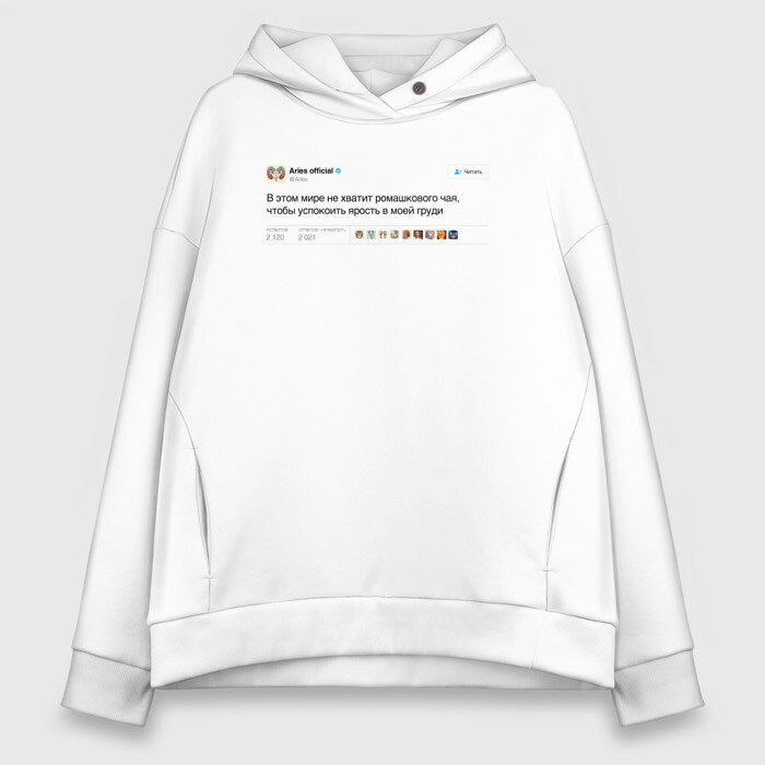 Женское худи Oversize хлопок Twitter Aries фото