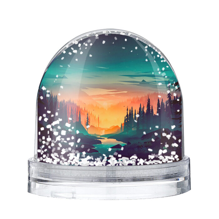 Снежный шар Закат в лесу фото