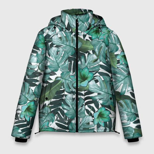 Мужская зимняя куртка 3D Зеленые тропические цветы фото