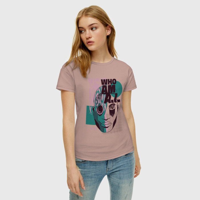 Женская футболка хлопок Who am AI фото