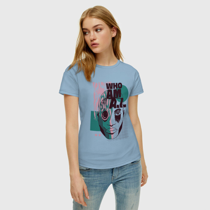 Женская футболка хлопок Who am AI фото