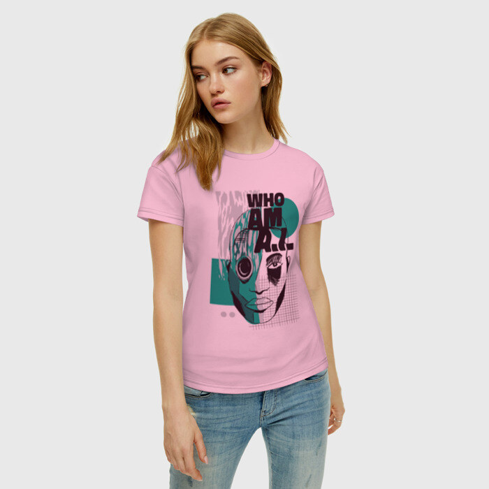 Женская футболка хлопок Who am AI фото