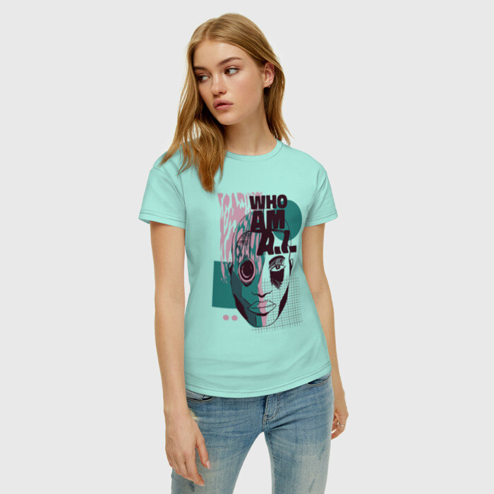 Женская футболка хлопок Who am AI фото