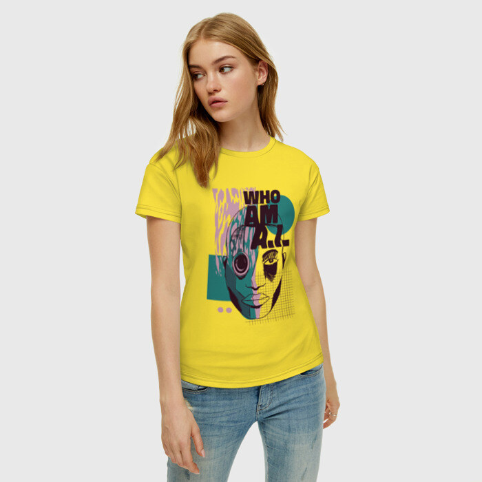 Женская футболка хлопок Who am AI фото