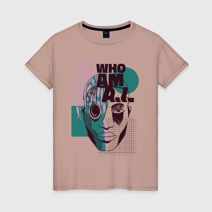 Женская футболка хлопок Who am AI фото