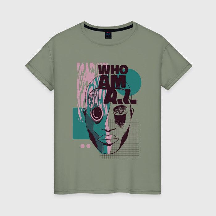 Женская футболка хлопок Who am AI фото