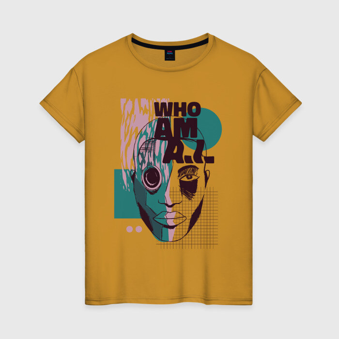 Женская футболка хлопок Who am AI фото
