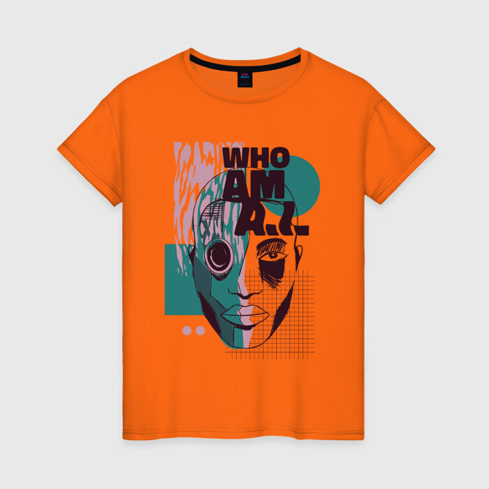 Женская футболка хлопок Who am AI фото