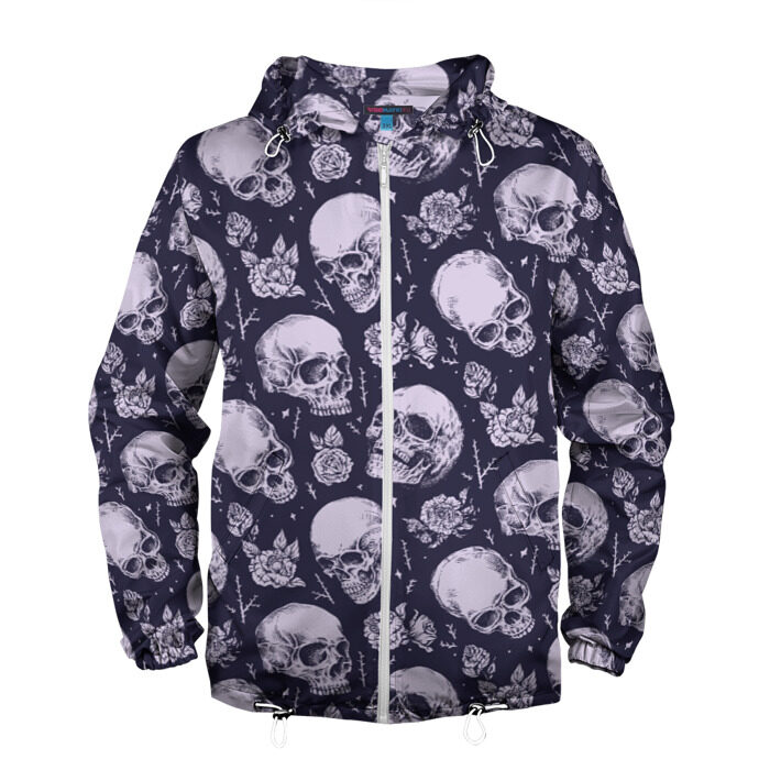 Мужская ветровка 3D Мрачные черепа с розами фото
