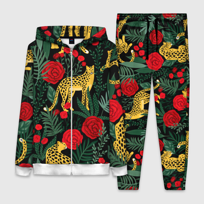 Женский костюм 3D Леопарды и цветы фото