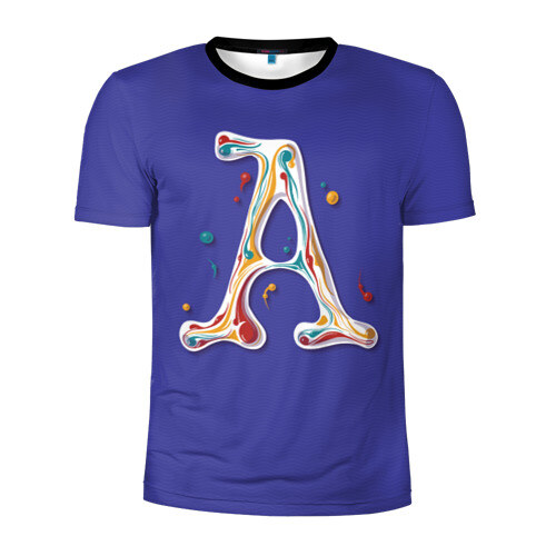 Мужская футболка 3D спортивная Буква А капли краски леттеринг фото