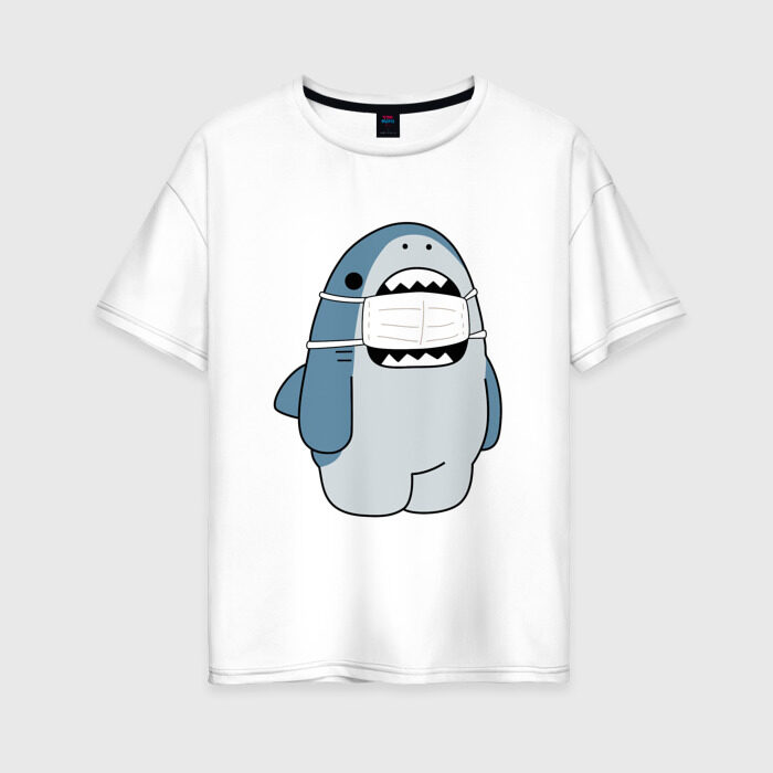 Женская футболка хлопок Oversize Акула в маске фото