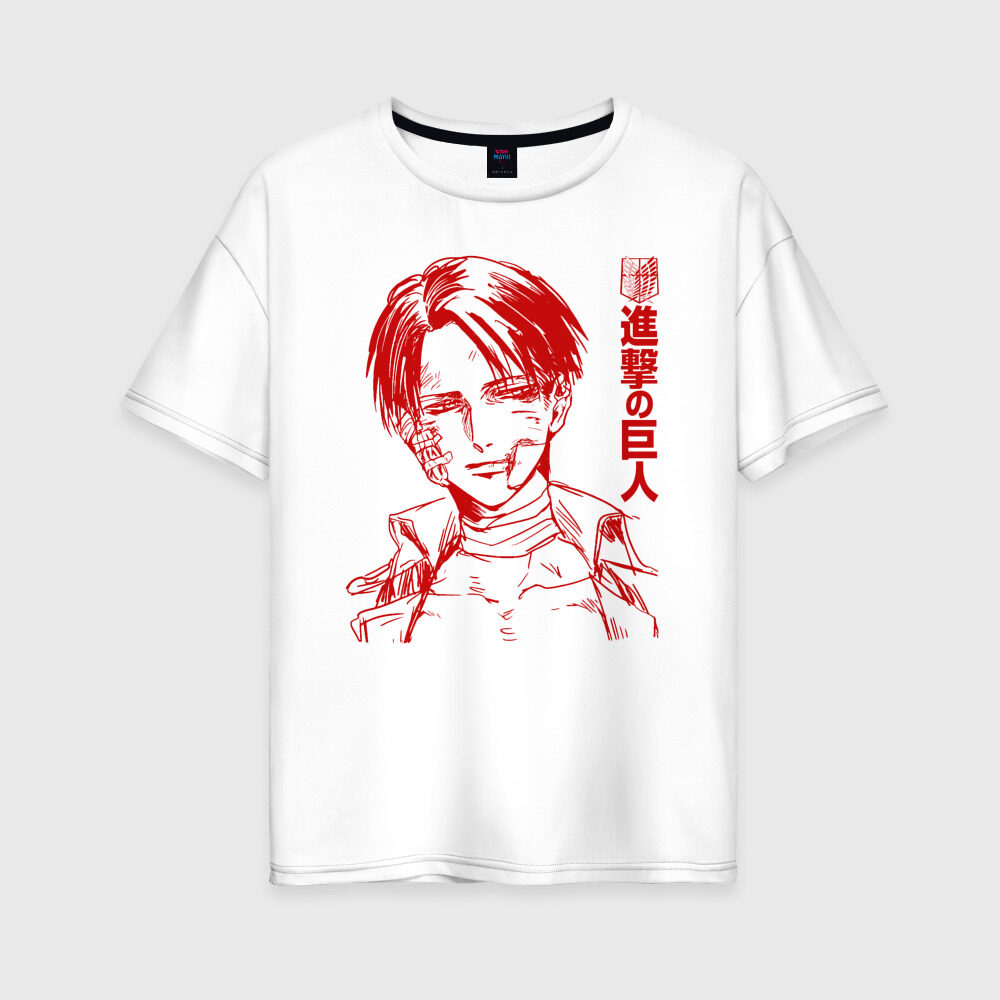 Женская футболка хлопок Oversize Атака на титанов фото