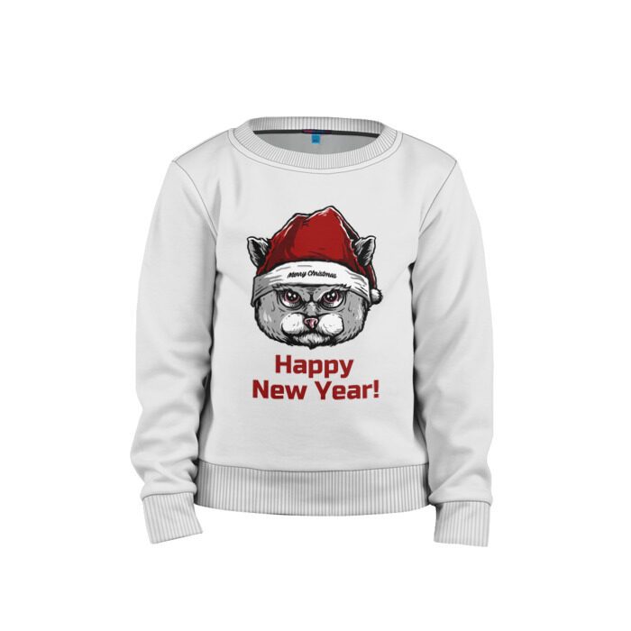Детский свитшот хлопок Злой кот Happy New Year! фото
