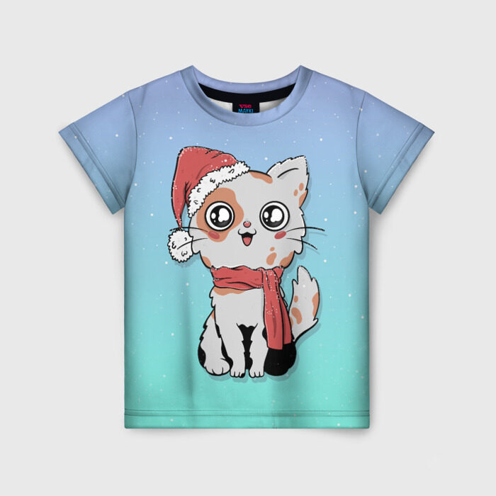 Детская футболка 3D КОТЕНОК В ШАПКЕ фото