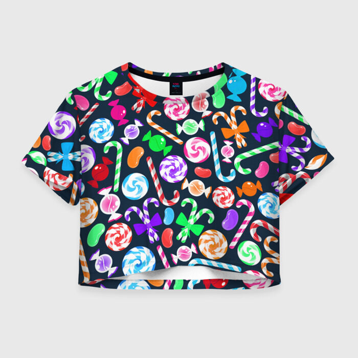 Женская футболка Crop-top 3D Новогодние Леденцы фото