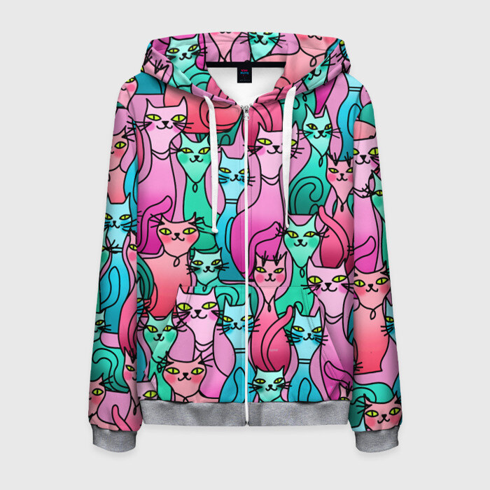 Мужская толстовка 3D на молнии Цветные котики фото