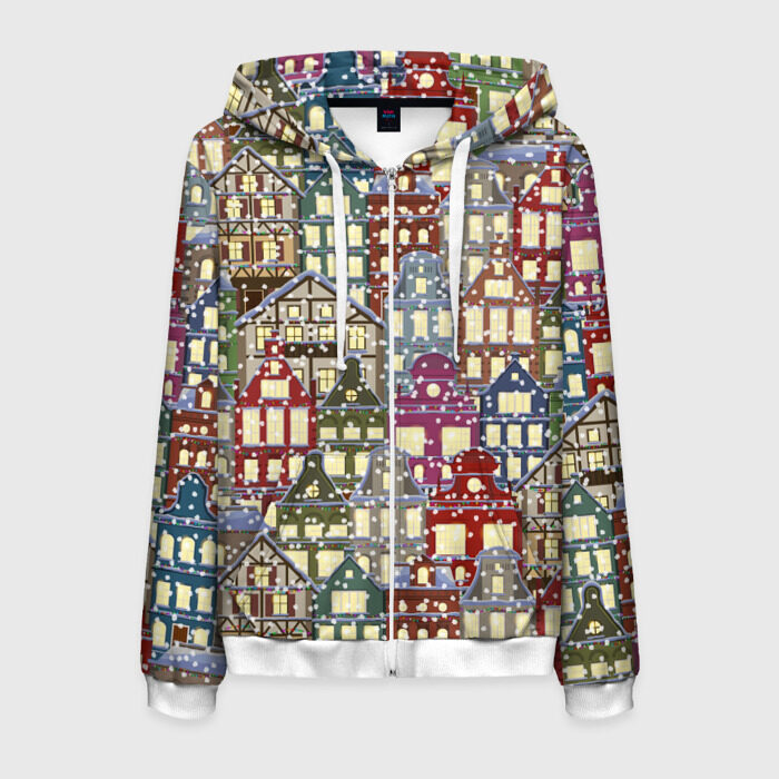 Мужская толстовка 3D на молнии Новогодний Город фото