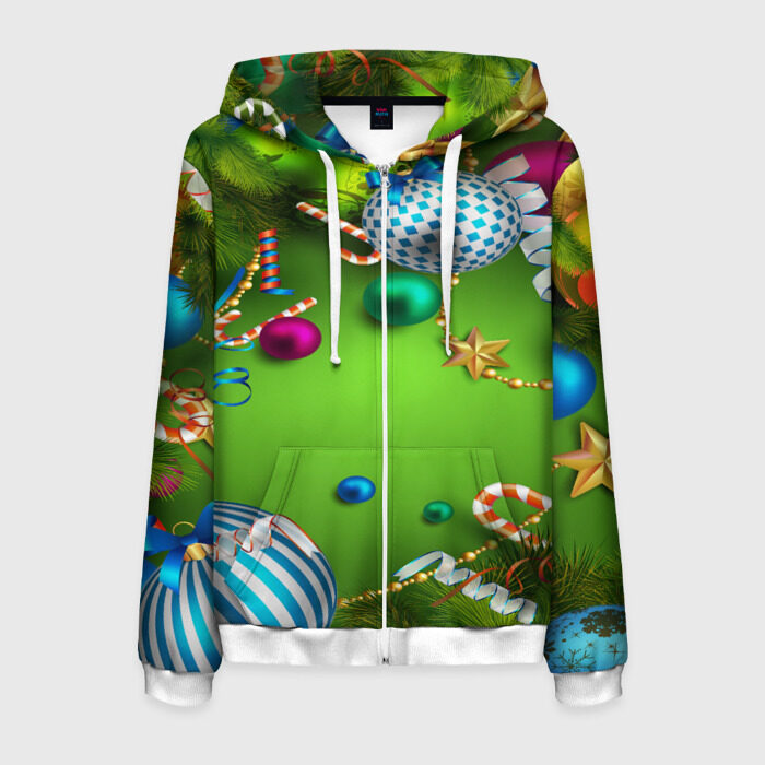 Мужская толстовка 3D на молнии Новогодние игрушки! фото