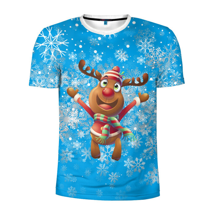 Мужская футболка 3D спортивная НОВОГОДНИЙ ОЛЕНЬ фото