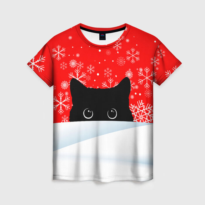 Женская футболка 3D Кот новогодний. фото