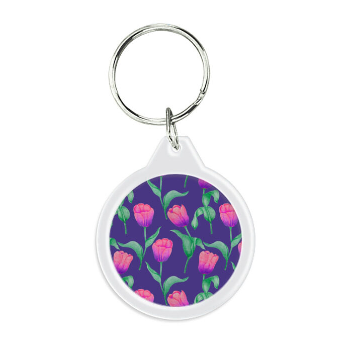Брелок круглый Тюльпаны на фиолетовом фоне фото