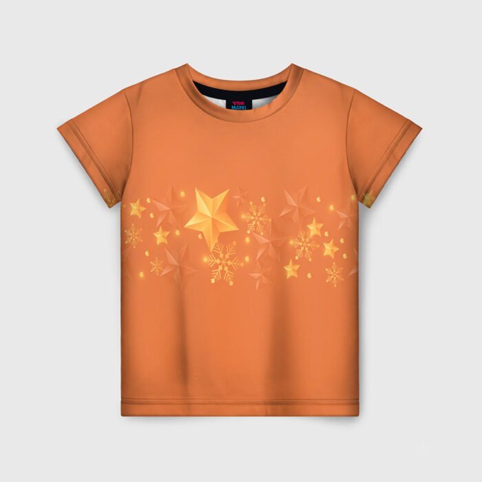 Детская футболка 3D Золотые снежинки фото