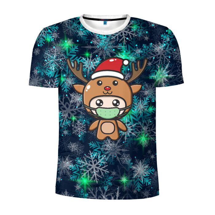 Мужская футболка 3D спортивная НОВОГОДНИЙ ОЛЕНЬ фото