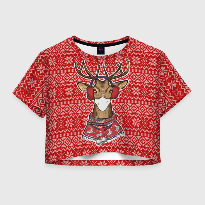 Женская футболка Crop-top 3D Deer in a medical mask фото