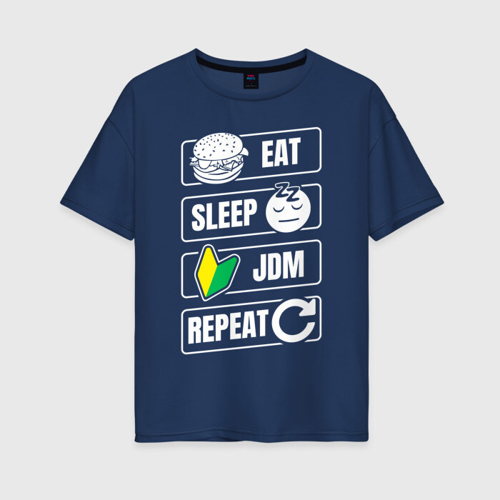 Женская футболка хлопок Oversize Eat Sleep JDM Repeat фото