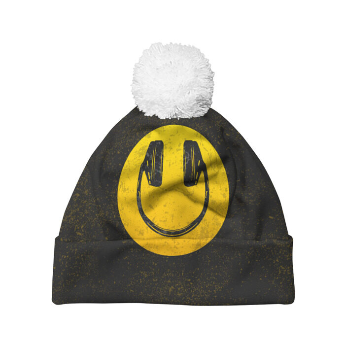Шапка 3D c помпоном Наушники Смайл фото