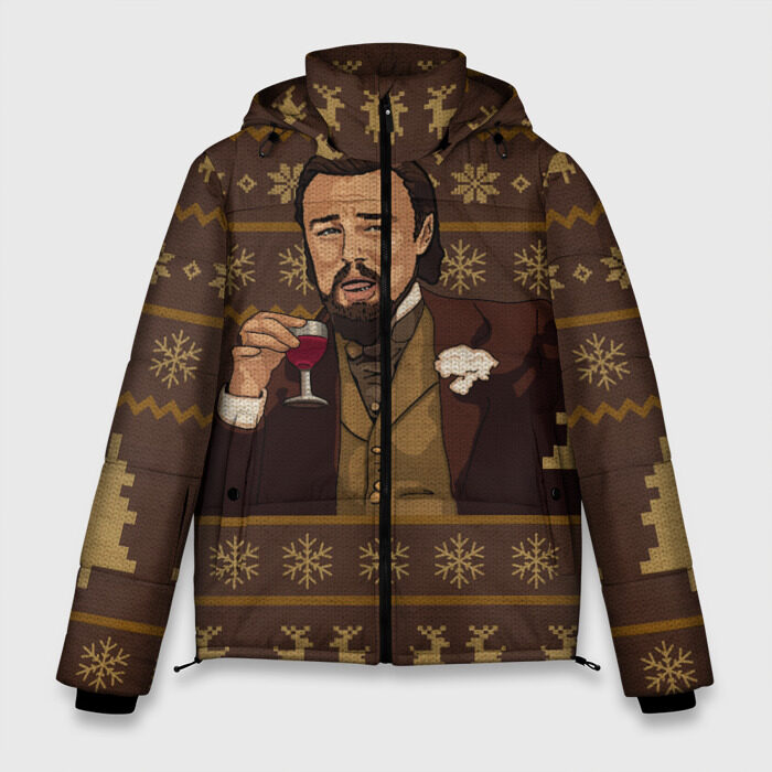 Мужская зимняя куртка 3D мем Ди каприо с бокалом фото