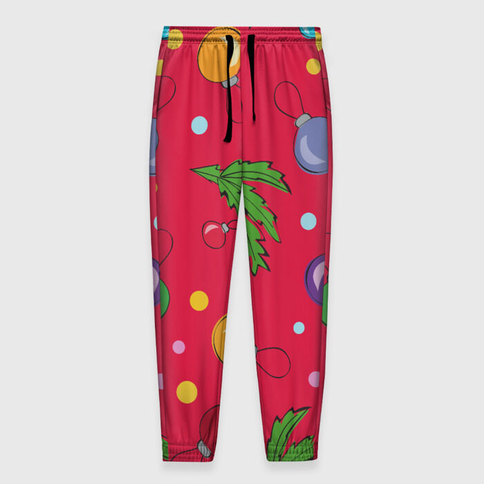 Мужские брюки 3D Новогодний узор на красном фото