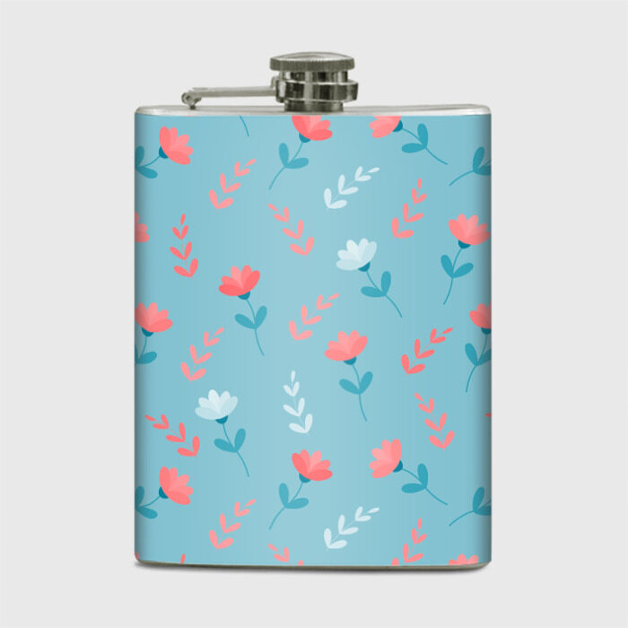 Фляга Цветочки и листики на голубом фото