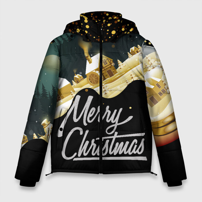 Мужская зимняя куртка 3D Новогодняя деревня фото