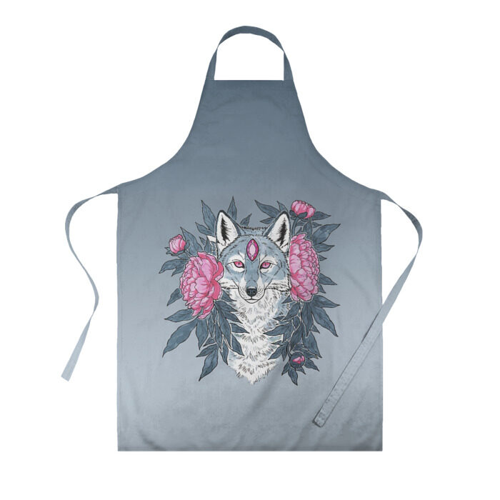 Фартук 3D Тотем волка и цветы фото