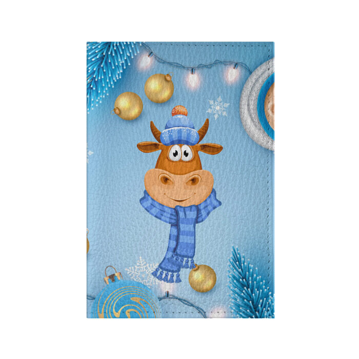 Обложка для паспорта матовая кожа милый новогодний бык фото