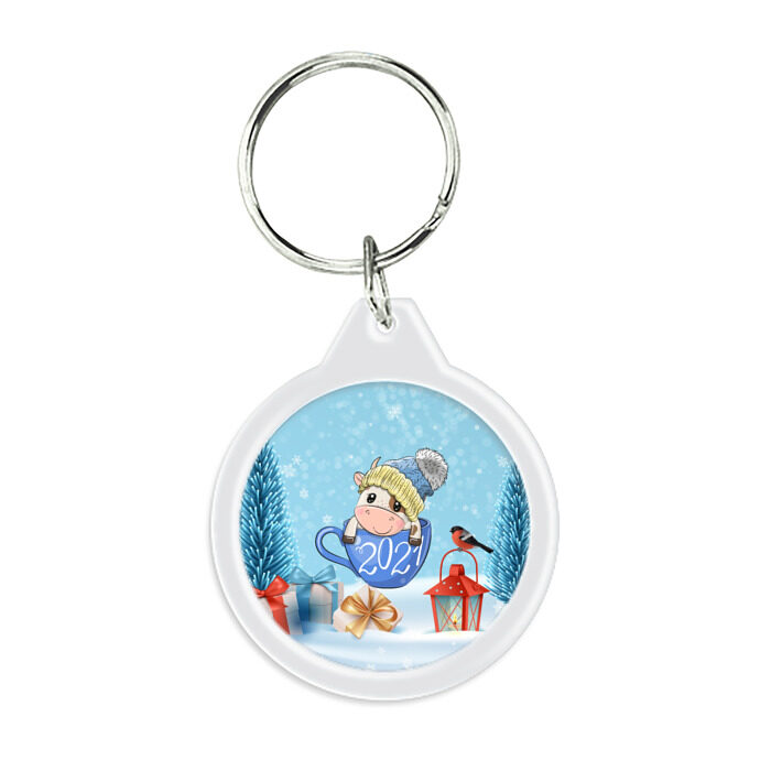 Брелок круглый Милый бычок в кружке 2021 фото