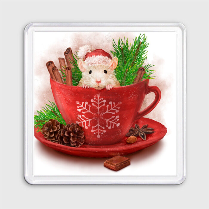 Магнит 55*55 Новогодняя мышка фото