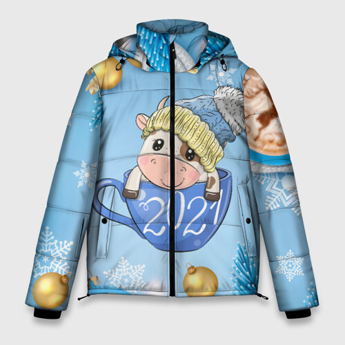 Мужская зимняя куртка 3D Милый бычок в кружке 2021 фото