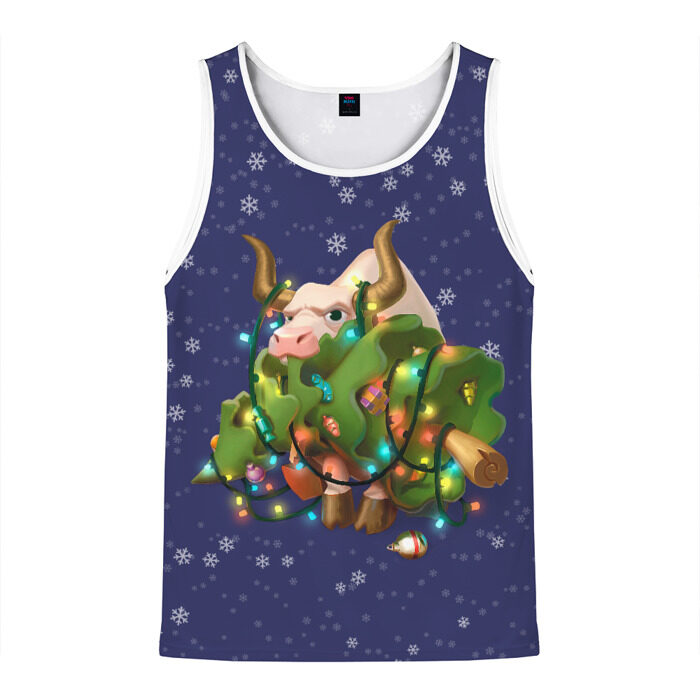 Мужская майка 3D бык с ёлочкой фото