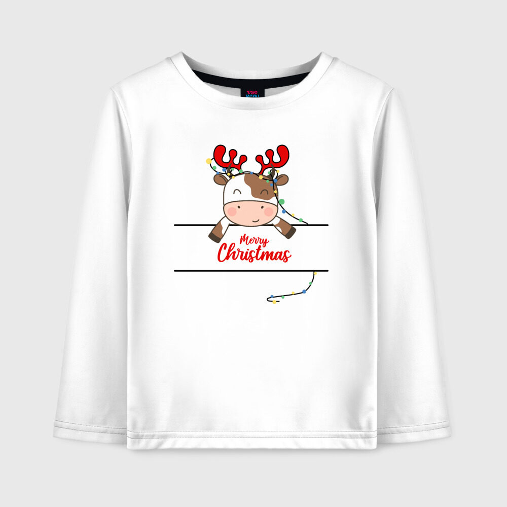 Детский лонгслив хлопок Новогодний бык 2021 фото
