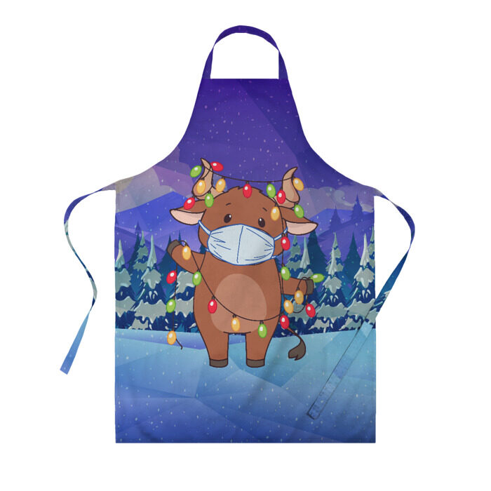Фартук 3D Бычок в маске с гирляндами фото