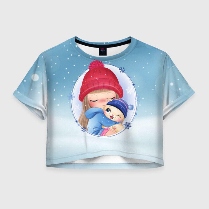 Женская футболка Crop-top 3D Cat&Girl фото