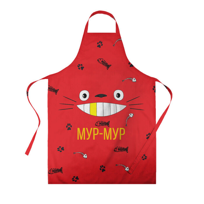 Фартук 3D TRDKot Надписи Кот Лапки скелет рыбы фото