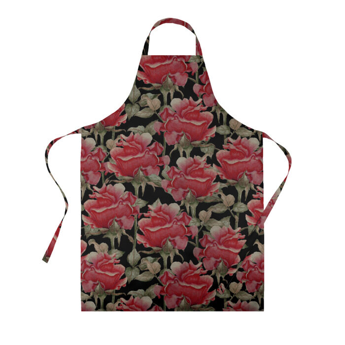 Фартук 3D Красные розы на черном фоне фото